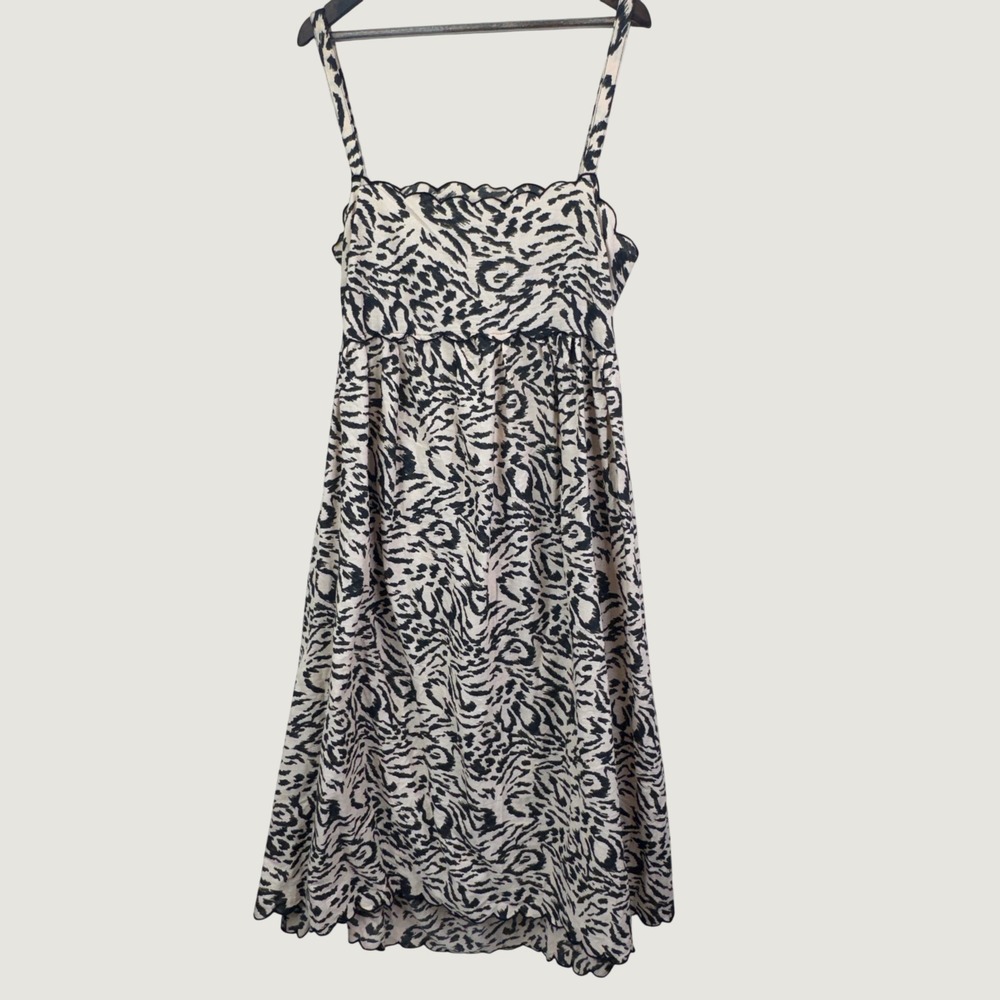 ASOS Design Size 14 Tiger Animal Print Cotton Linen Open Back Scallop Midi Dress